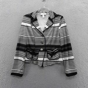 Joseph Ribkoff Striped Jacket Blazer Size 8 Black White Women Bow Pockets Jersey